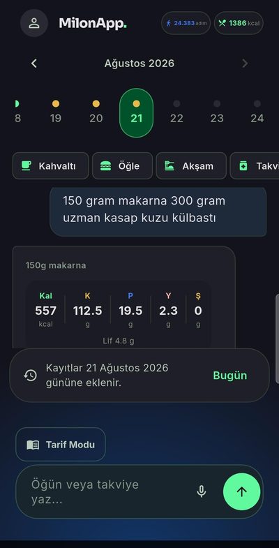 MilonApp öğün detay ekranı