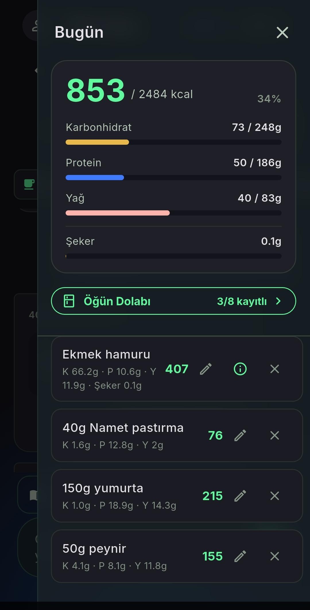 MilonApp günlük kalori ve makro özeti